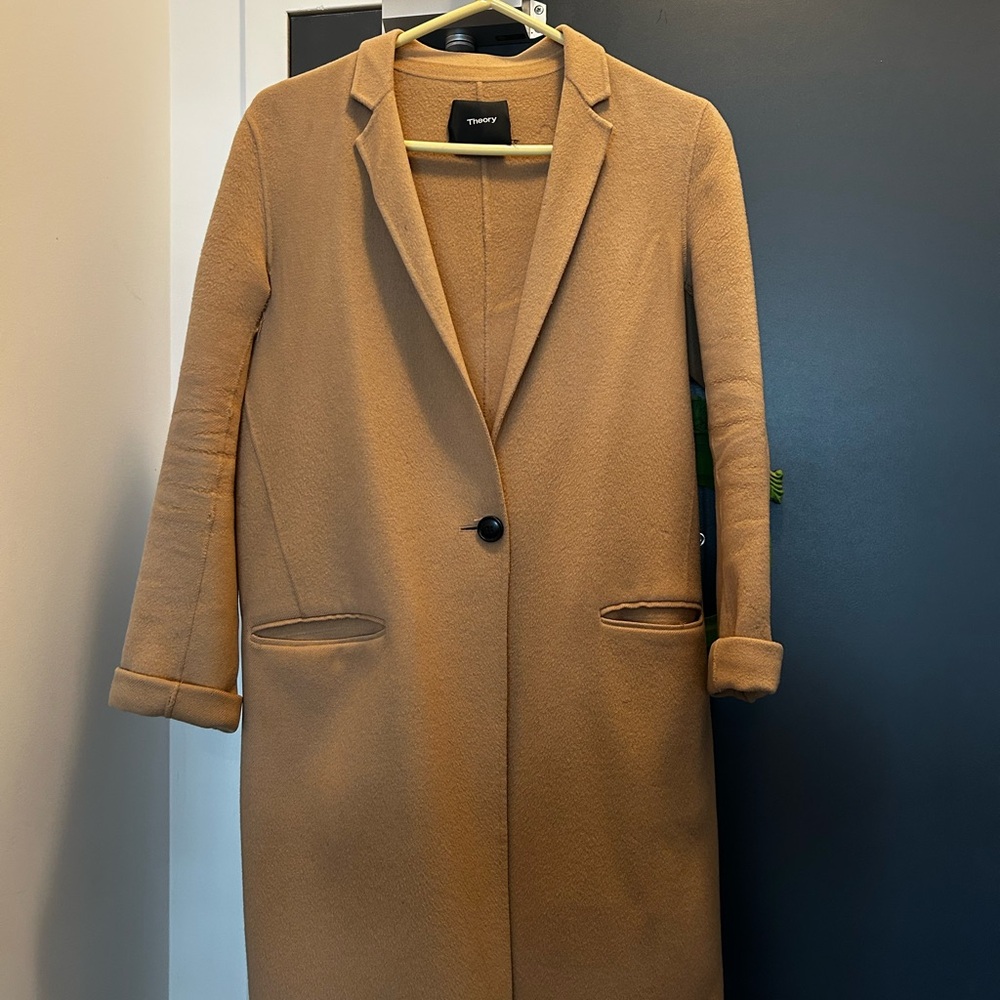 Theory Tan Trench Coat Timeless Tailored Design